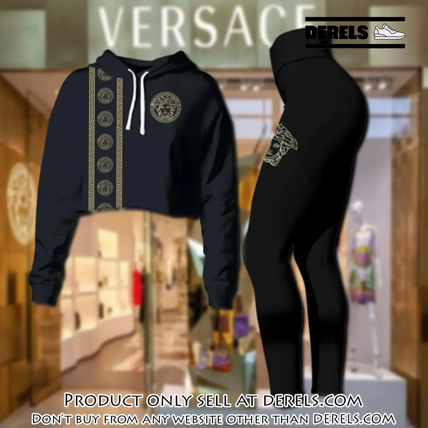 Versace medusa black luxury brand clothes leggings and crop top set for women dr2027652